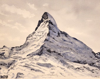 Zermatt Matterhorn, Svizzera, pittura ad acquerello originale