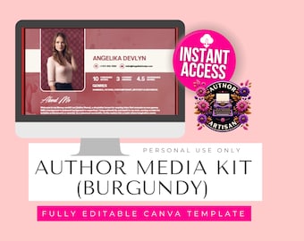 Author Media Kit / About Me / Synopsis / Author CV Media Kit PR for Book Proposals Book Signings & Fairs Canva Template Editable (Burgundy)