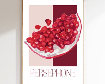 Printable Poster Persephone Pomegranate Red Drawing Pink Red Background
