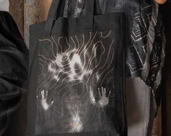 Distorted bag, Black organic cotton bag, dark fantasy, Artistic friends Gift, Alternative Fashion, ghost bag