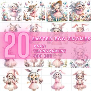 20 Adorable Easter Gnome clipart bundle, Easter Eggs Gnome: Watercolor , Scrapbook, PNGs of Exceptional Quality, Digital Paper Crafting