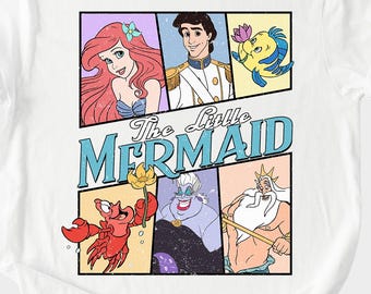 Little Mermaid Cartoon Shirt - Ariel Eric Flounder Ursula Tee, Unisex Hoodie, Sweatshirt, Disney Gift for Her or Kids