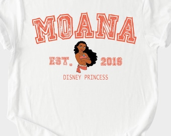 Moana Disney Princess Shirt – Vintage College Style Graphic Tee Featuring Moana in Bold Letter Design