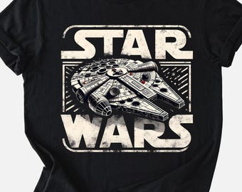 Vintage distressed Millennium Falcon Star Wars shirt hoodie longsleeve tshirt - nostalgic sci-fi top for space saga lovers
