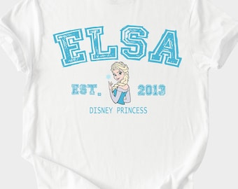 Elsa Disney Princess Shirt – Blue Vintage Collegiate Tee with Frozen’s Elsa in Classic Pose