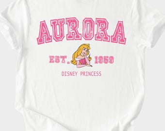 Aurora Disney Princess Shirt – Vintage Pink Letter Graphic Tee Featuring Sleeping Beauty