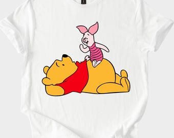 Winnie the Pooh Piglet laying together hoodie sweatshirt shirt - cute cartoon disney best friend top cozy lounging tee