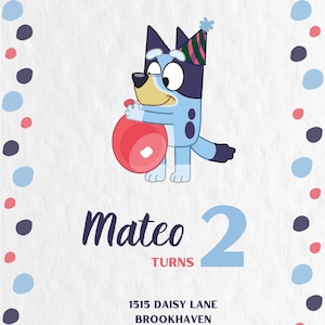 Blue Dog Celebration: Digital Editable Birthday Invite for Kids, Customizable Blue Dog Theme Party Invitation, Instant Download Digital