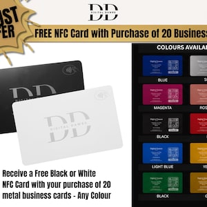 Custom Engraved Black or White 'Tap n Share' NFC Business Card with 20 Metal Business Cards + Hosted Profile Webpage