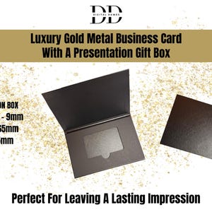 Premium visitkort i guldfärgad metall - 0,8 mm med svart presentask bild 2