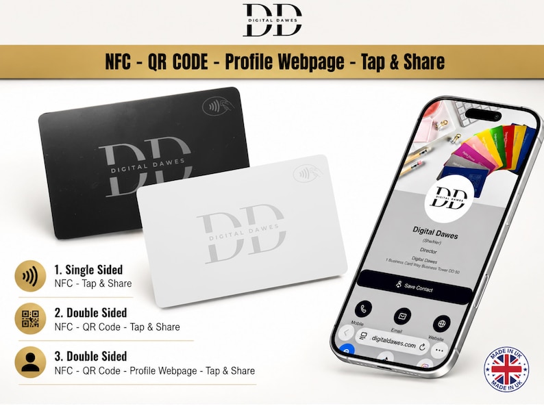 Biglietto da visita NFC bianco personalizzato con incisione / Tocca per condividere, pagina web del profilo facoltativa immagine 3