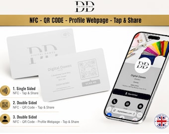 Carte de visite NFC blanche gravée personnalisée | Appuyez pour partager, page Web de profil en option