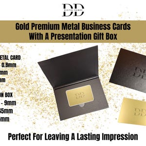 Premium visitkort i guldfärgad metall - 0,8 mm med svart presentask bild 1