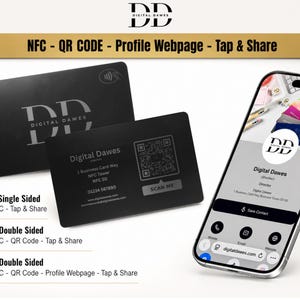 Individuell gravierte schwarze NFC-Visitenkarte | Tap to Teilen, Optionale Profil-Webseite