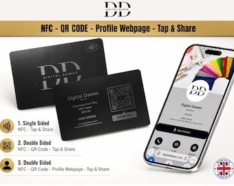 Carte de visite NFC noire gravée personnalisée | Appuyez pour partager, page Web de profil en option