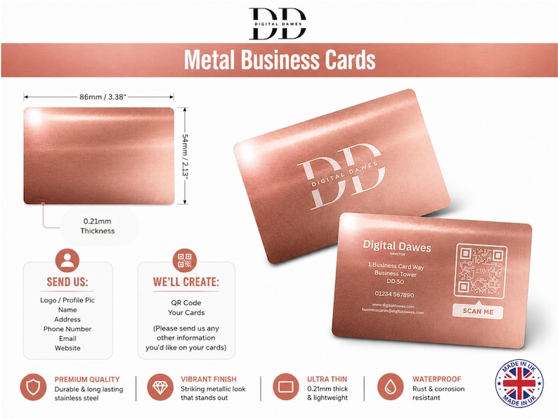 Custom Engraved Metal Business Cards ROSE GOLD image 1