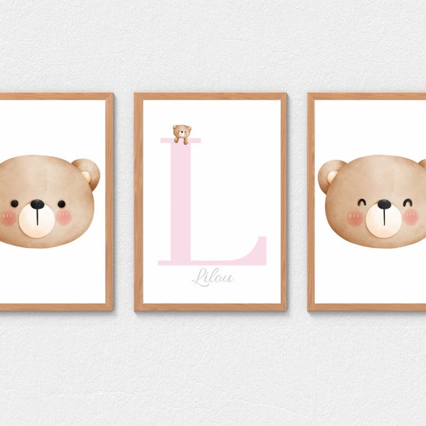 Trio of personalized posters baby - child - first name - girl or boy - PDF file