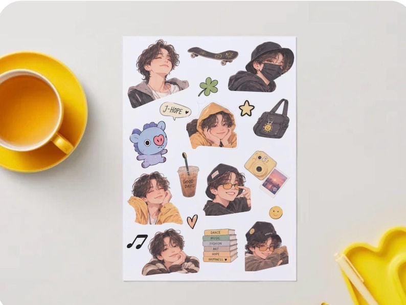 Pack BTS Fan Art Sticker Sheet – Printable A4 PDF – Kawaii Anime Style ...