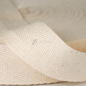 Nastro in fettuccia a spina di pesce in cotone biologico, crema, nero, bianco, 100% 20 mm /30 mm /40 mm, 50 metri