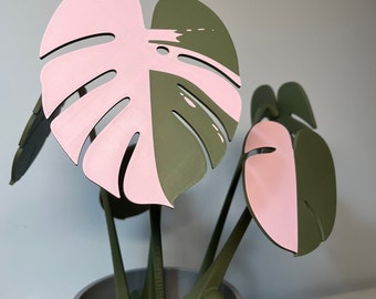 Pianta da sottobicchiere Monstera rosa | Pianta da appartamento rosa Monstera stampata in 3D con foglie magnetiche | Sottobicchieri Monstera rosa | Pianta domestica Monstera Rose