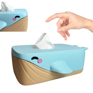 Whale Tissue Box Cover | Cute Ocean Bathroom Decor | Bubbles the Whale | Fun Tissue Holder | Nautical Coastal Home Gift | Napkin Box Holder