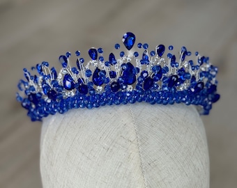 Handmade Quince Tiara, Blue Tiara Crown, Quinceanera Crown, Headpiece