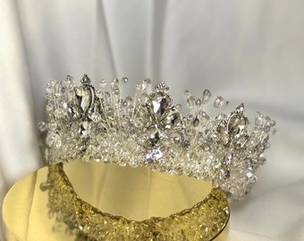 Corona de tiara de boda, tocado nupcial, tiara hecha a mano de boda, corona de quinceañera, regalo de quinceañera