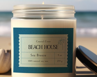 Beach House Candle , Soy Wax Candle, Hand Poured Candle, House Warming Gift, Beach House Decor, Summer Scented Candle, Beach Scented Candle