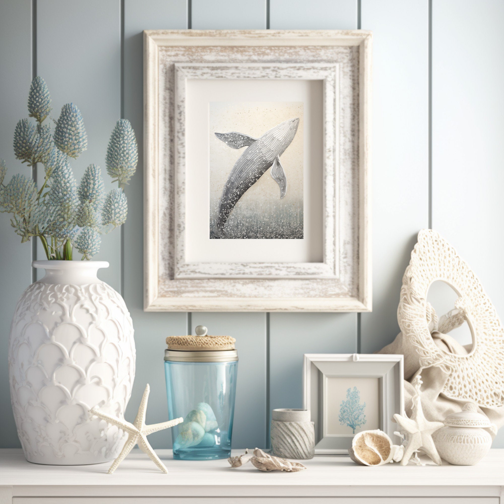 Whale Art Print, Ocean Animal Wall Decor, Printable Sea Life