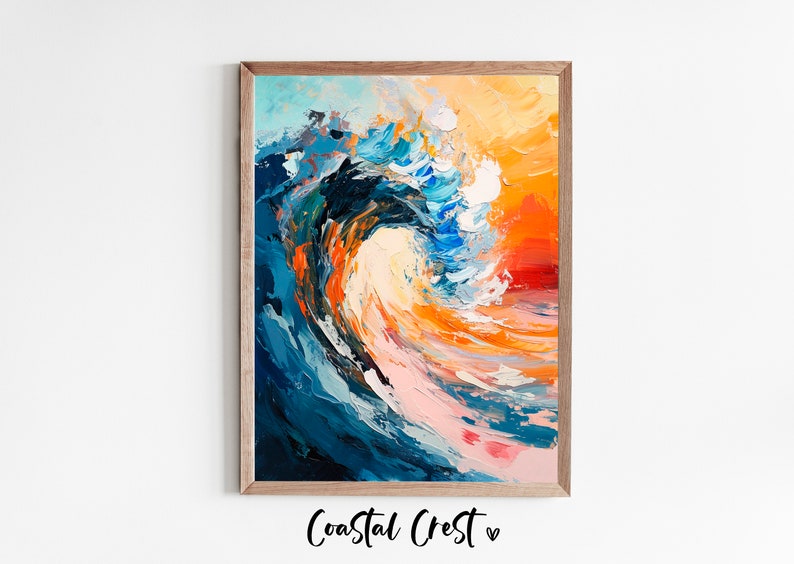 Color Abstract Ocean Wave Wall Art, Nautical Wall Decor, Coastal Art