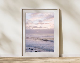 Pink Beach Art, Purple Pink Sunset Beach, Beach Photography Print, Sunset Beach Boho, Coastal Art Decor, Ocean Sunset Wall Art
