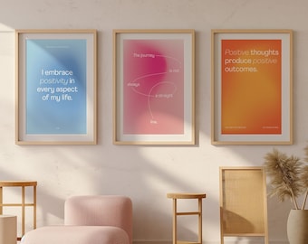 Aura Gradient Affirmation Poster Set of 3, Gradient Wall Art, Printable (Digital Download)