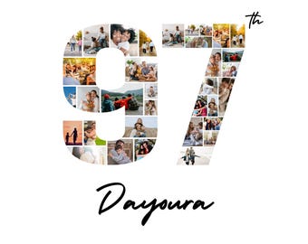 97th Birthday Photo Collage Template | Custom Age Number, Name, Wish (Digital Download)