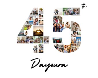 45th Birthday Photo Collage Template | Custom Age Number, Name, Wish (Digital Download)