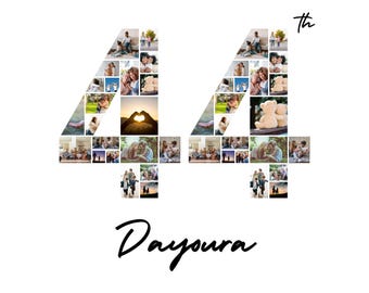 44th Birthday Photo Collage Template | Custom Age Number, Name, Wish (Digital Download)