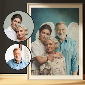Custom Memorial Painting Gift, Add Deceased Loved one to Photo, Personalized Illustration Print, Combine Photos of Kids, Family Portrait