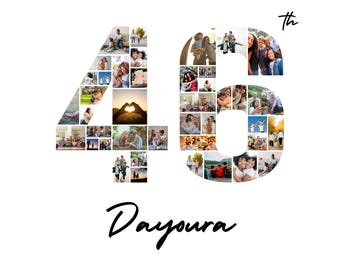 46th Birthday Photo Collage Template | Custom Age Number, Name, Wish (Digital Download)