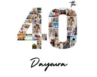 40th Birthday Photo Collage Template | Custom Age Number Poster (Digital Download)