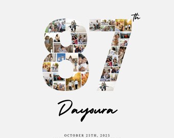 87th Birthday Photo Collage Template | Custom Age Number, Name, Wish (Digital Download)