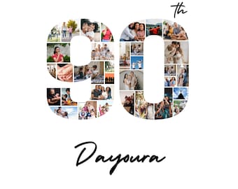 90th Birthday Photo Collage Template | Custom Age Number, Name, Wish (Digital Download)