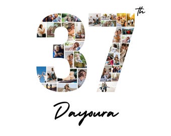 37th Birthday Photo Collage Template | Custom Age Number, Name, Wish (Digital Download)