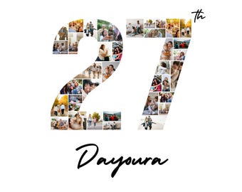 27th Birthday Photo Collage Template | Custom Age Number, Name, Wish (Digital Download)