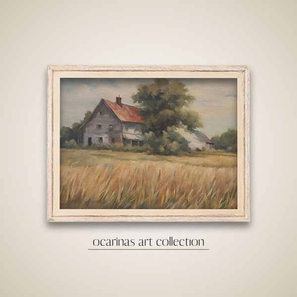 Printable Rustic Cottage Landscape Painting | Countryside Wall Decor |  Farmhouse Art Print | Trending Downloadable Landscape Artwork