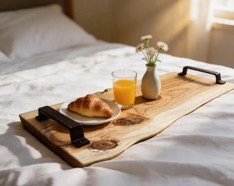 Bandeja rústica de madera | Bandeja de madera para servir | Bandeja decorativa para mesa de centro | Decoración de mesa de estilo rústico | Bandeja de madera con medidas personalizadas