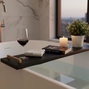 Bandeja rústica de madera maciza para bañera | Tabla de madera para bañera | Estante para vino, libros y velas | Estante para bañera de hidromasaje