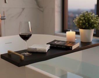 Rustic Solid Wood Bathtub Tray | Wooden Bath Caddy | Farmhouse Bath Board | Spa Bath Tray | Tub Shelf for Wine, Book & Candle Bathroom Décor