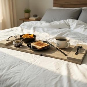 Rustic Wood Plank Serving Tray with Handles; Water Resistant Bathtub Caddy or Decorative Tray for Mantel, Table, and Kitchen Counter Display