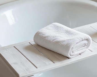 Wooden Bath Caddy Tray | Whitewash Bathtub Tray | Rustic Bath Bridge | Bath Shelf Spa Tray | Bathroom Organizer | Custom Bath Board