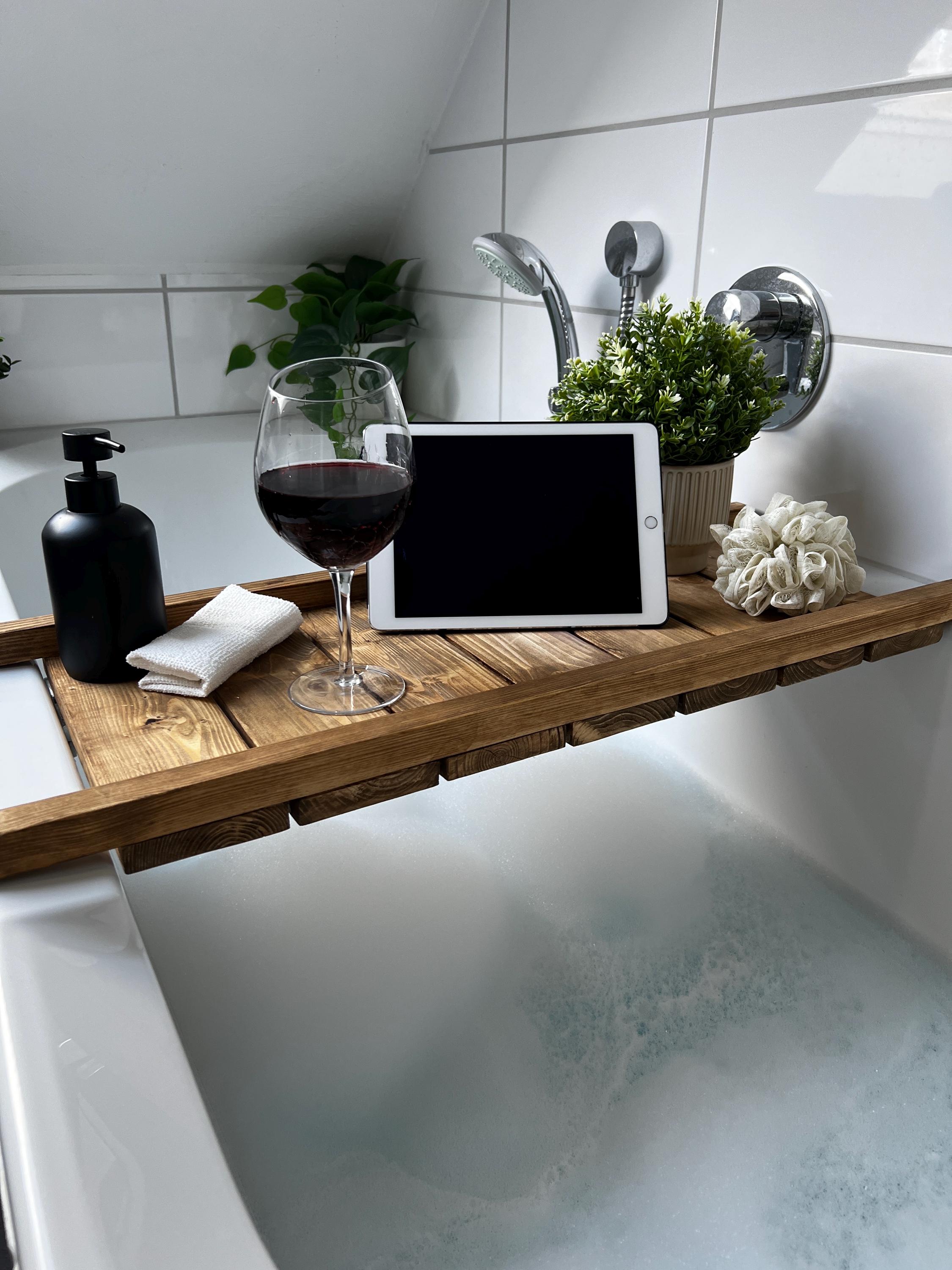 Handcrafted Rustic Wooden Slat Bath Caddy - Inset Base and Raised
