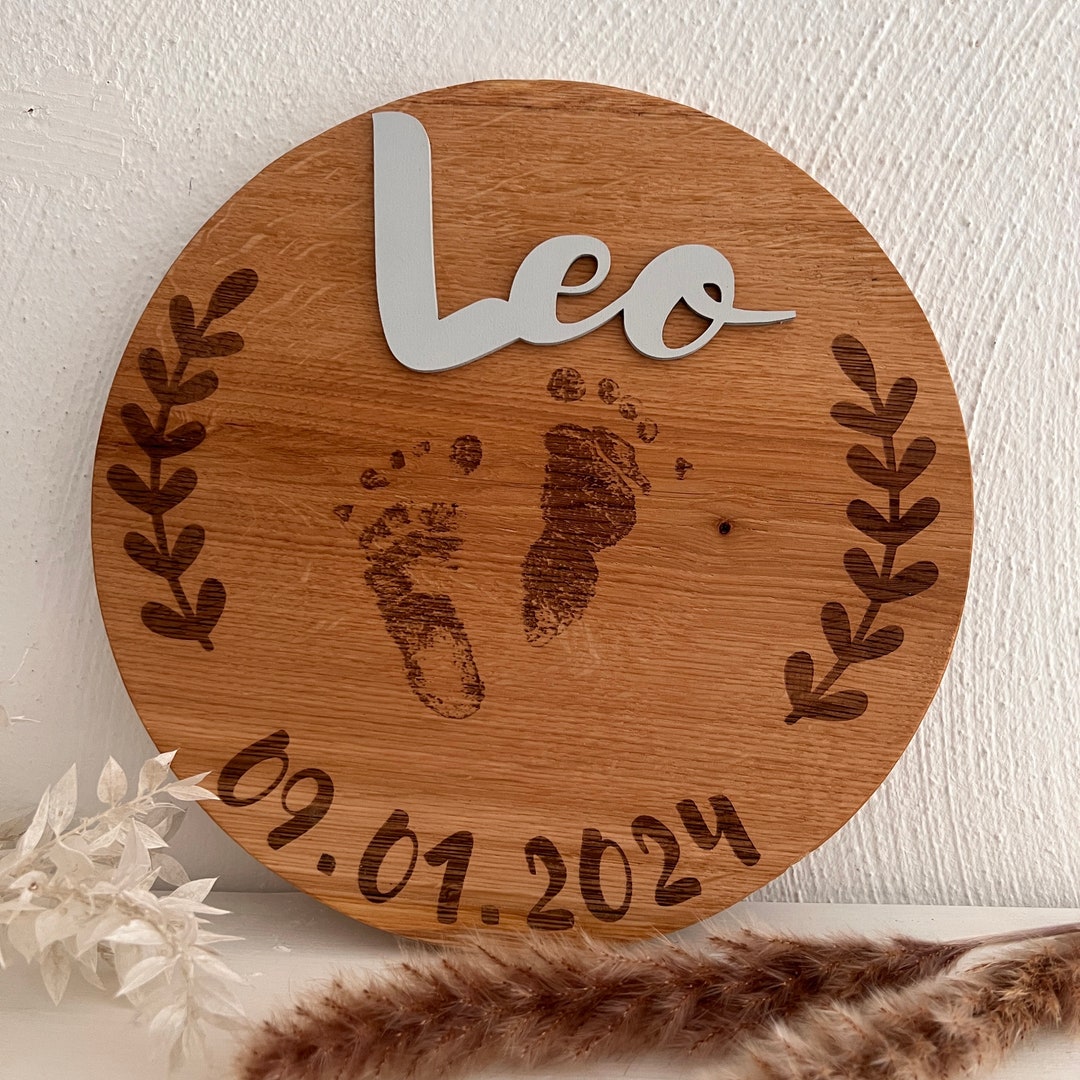 Personalized Baby Name Sign With Footprint | Custom Oak Wood Birth ...